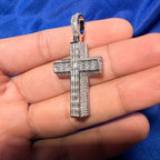 3D Cross 14k White Gold Plated Iced CZ Pendant + Steel Rope Chain
