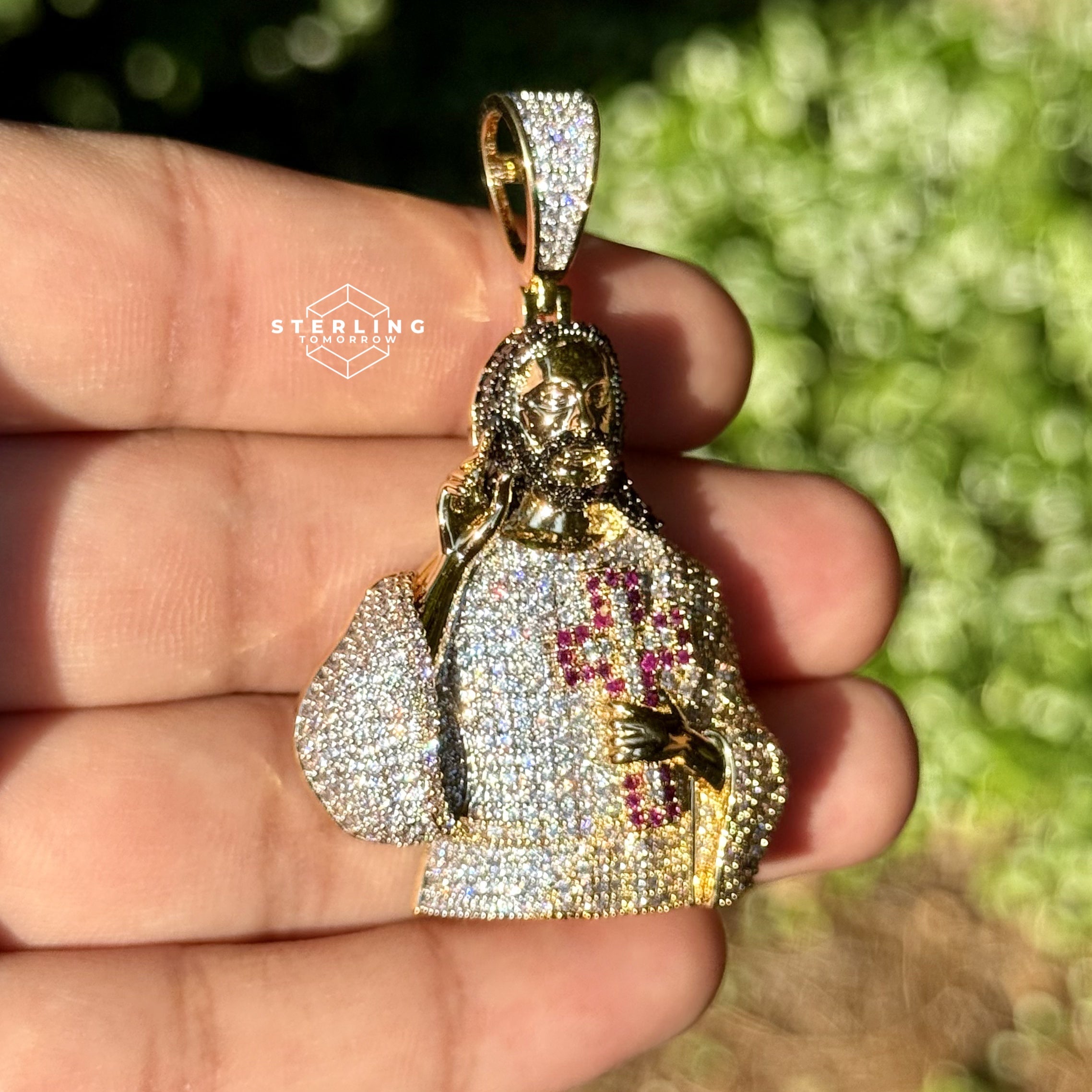 Jesus Iced Out Pendant with Red Cross