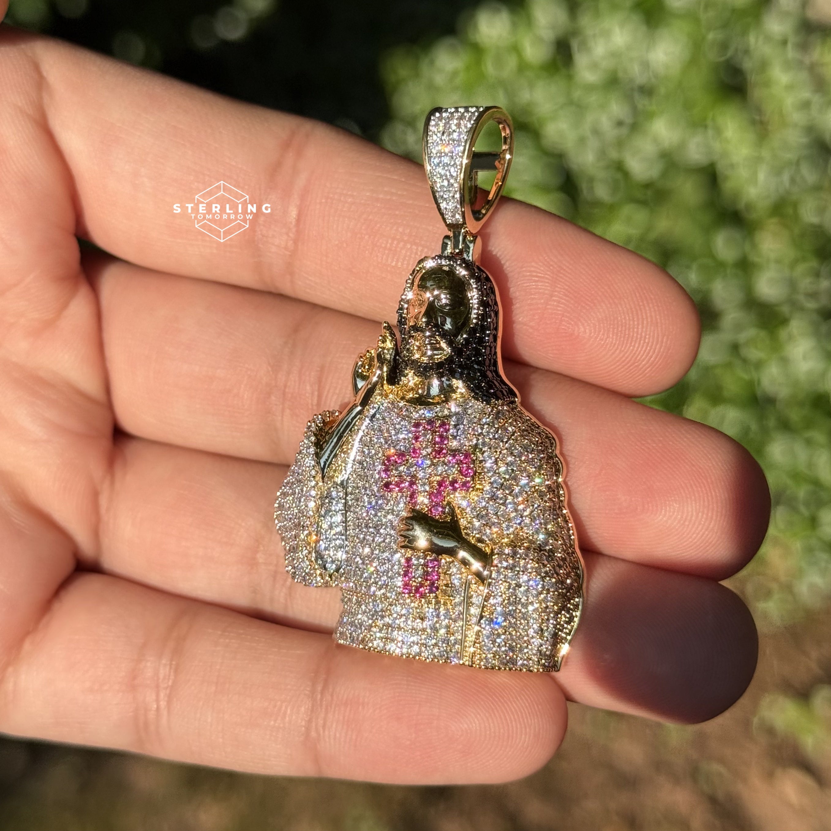 Jesus Iced Out Pendant with Red Cross