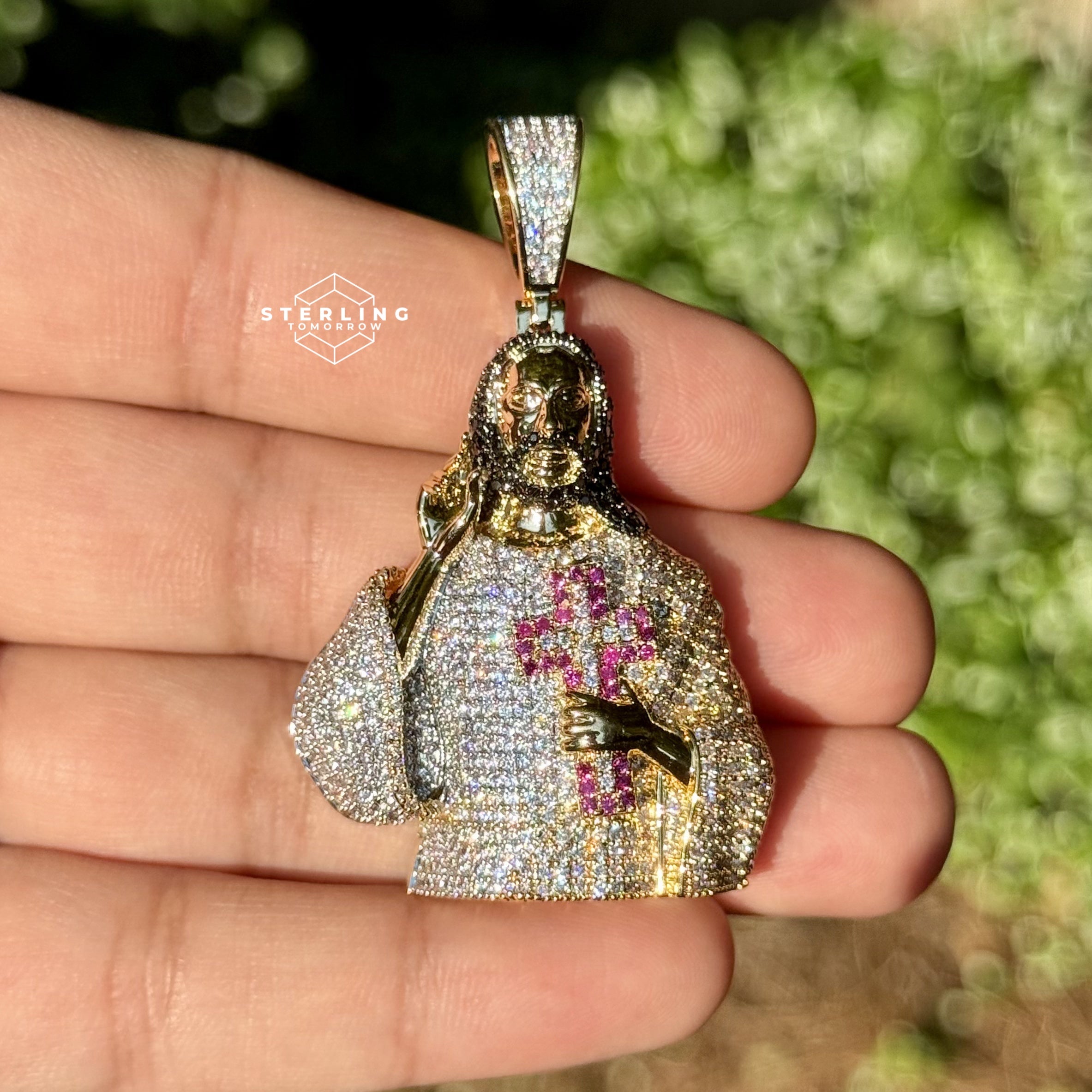 Jesus Iced Out Pendant with Red Cross
