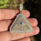 Evil Eye Pyramid Pendant Necklace | Iced Out CZ Triangle Pendant | 14K Gold Plated Hip Hop Jewelry | Protection Jewelry Gift