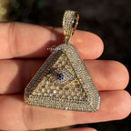 Evil Eye Pyramid Pendant Necklace | Iced Out CZ Triangle Pendant | 14K Gold Plated Hip Hop Jewelry | Protection Jewelry Gift