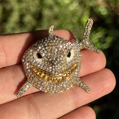 Shark Iced Out Gold Tone Stainless Steel Pendant