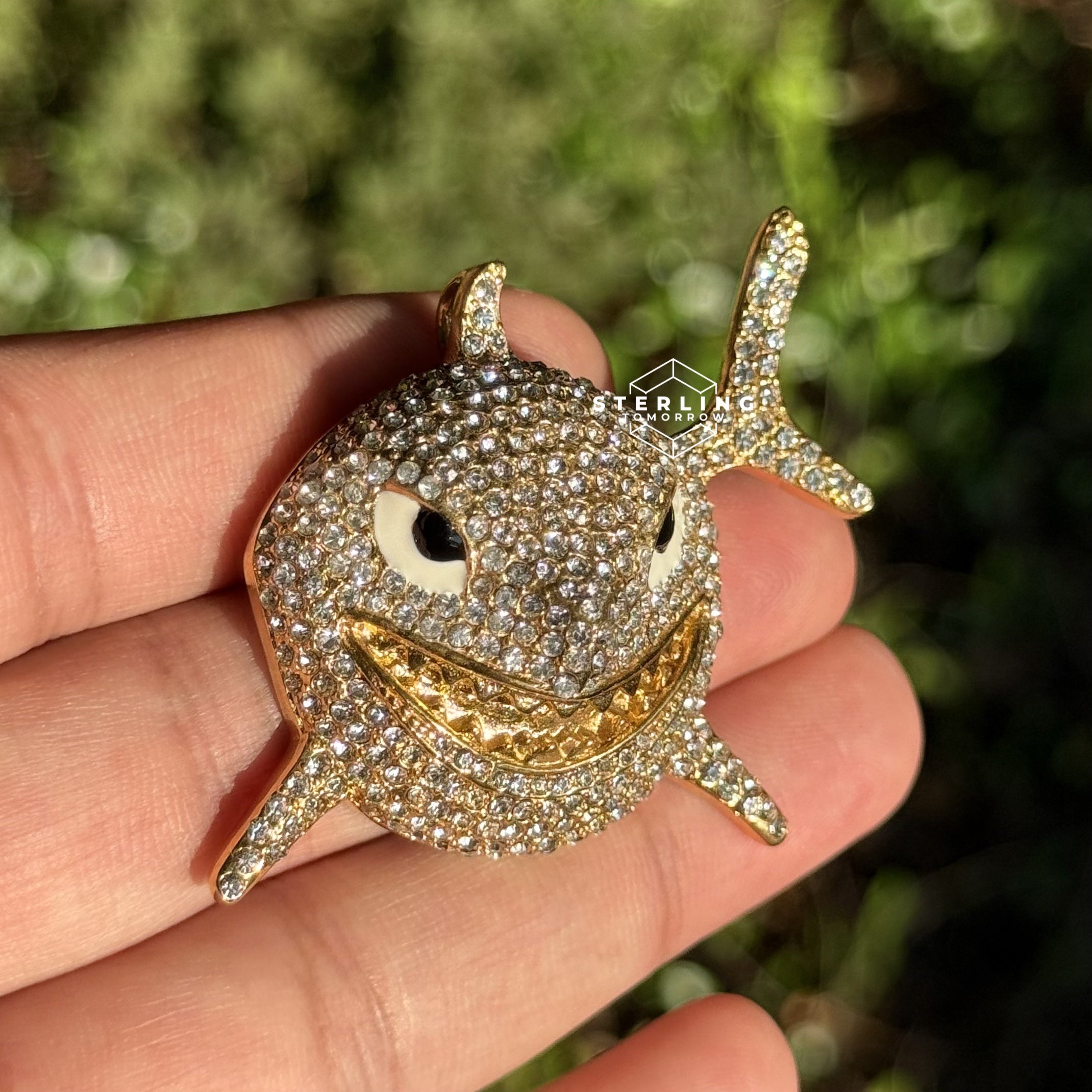 Shark Iced Out Gold Tone Stainless Steel Pendant