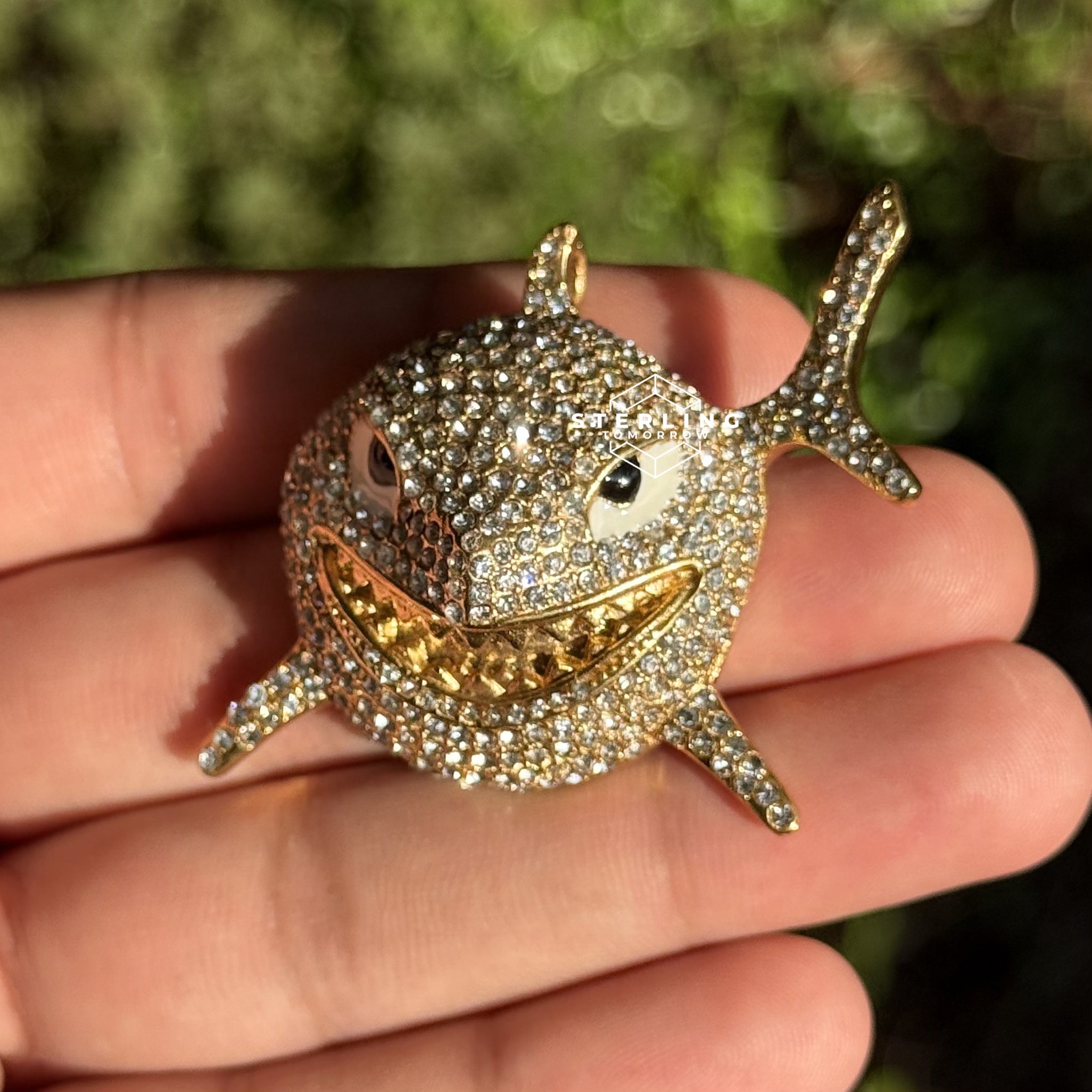 Shark Iced Out Gold Tone Stainless Steel Pendant
