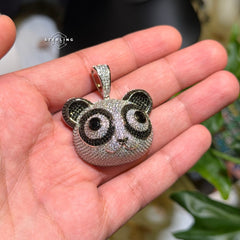 Iced Out Panda Pendant Chain CZ Diamond Hip Hop Necklace Silver White Gold Plated Bling Cute Animal Jewelry + Steel Rope Chain