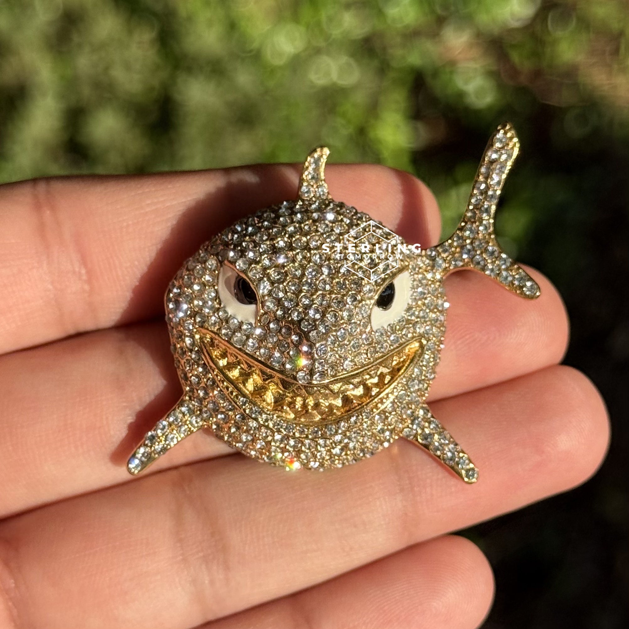 Shark Iced Out Gold Tone Stainless Steel Pendant