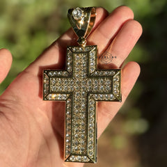 Square Large Iced Out Gold Tone Cross Pendant