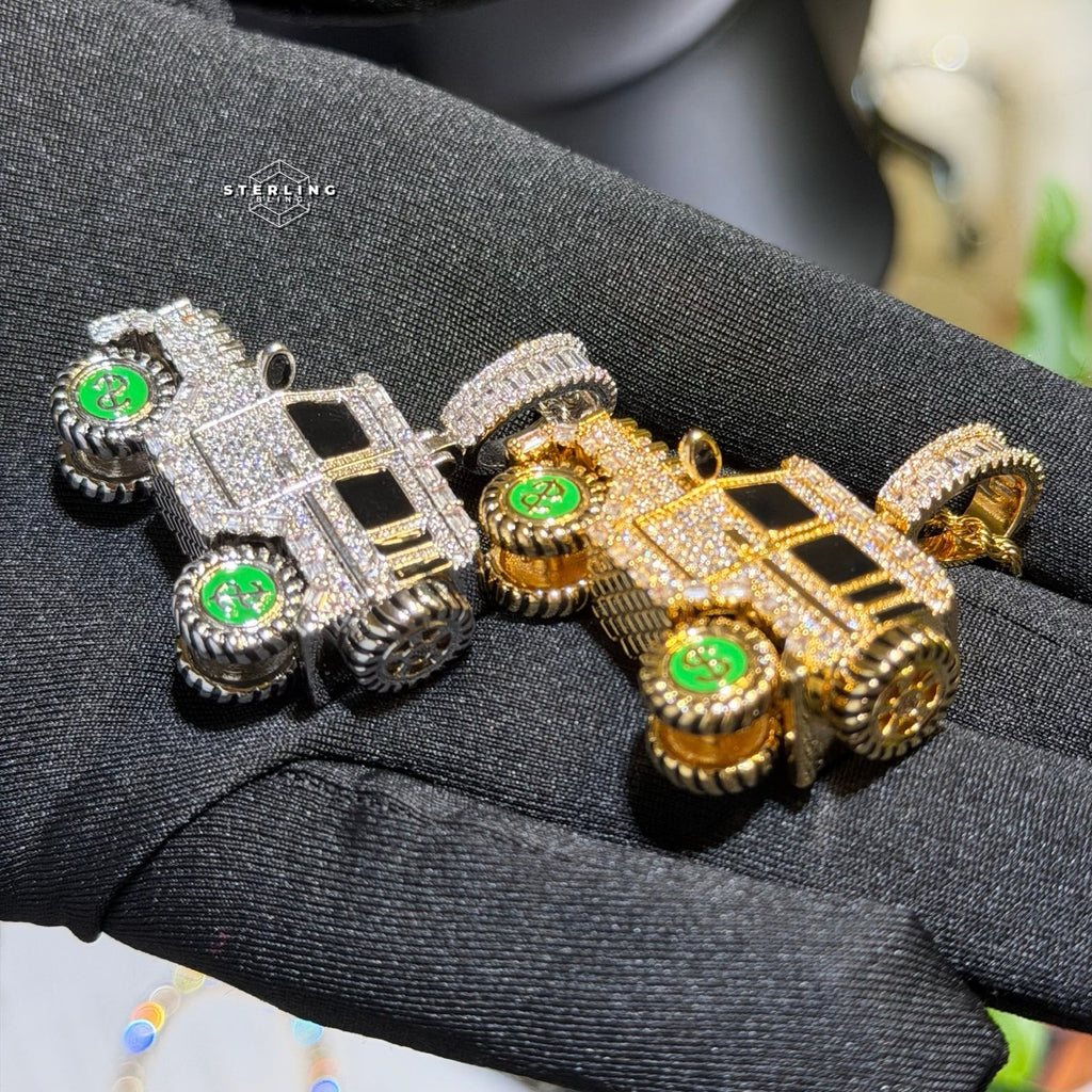 Iced Out Truck Pendant Chain CZ Diamond Hip Hop Necklace Gold or Silver Off Road Car Bling Jewelry