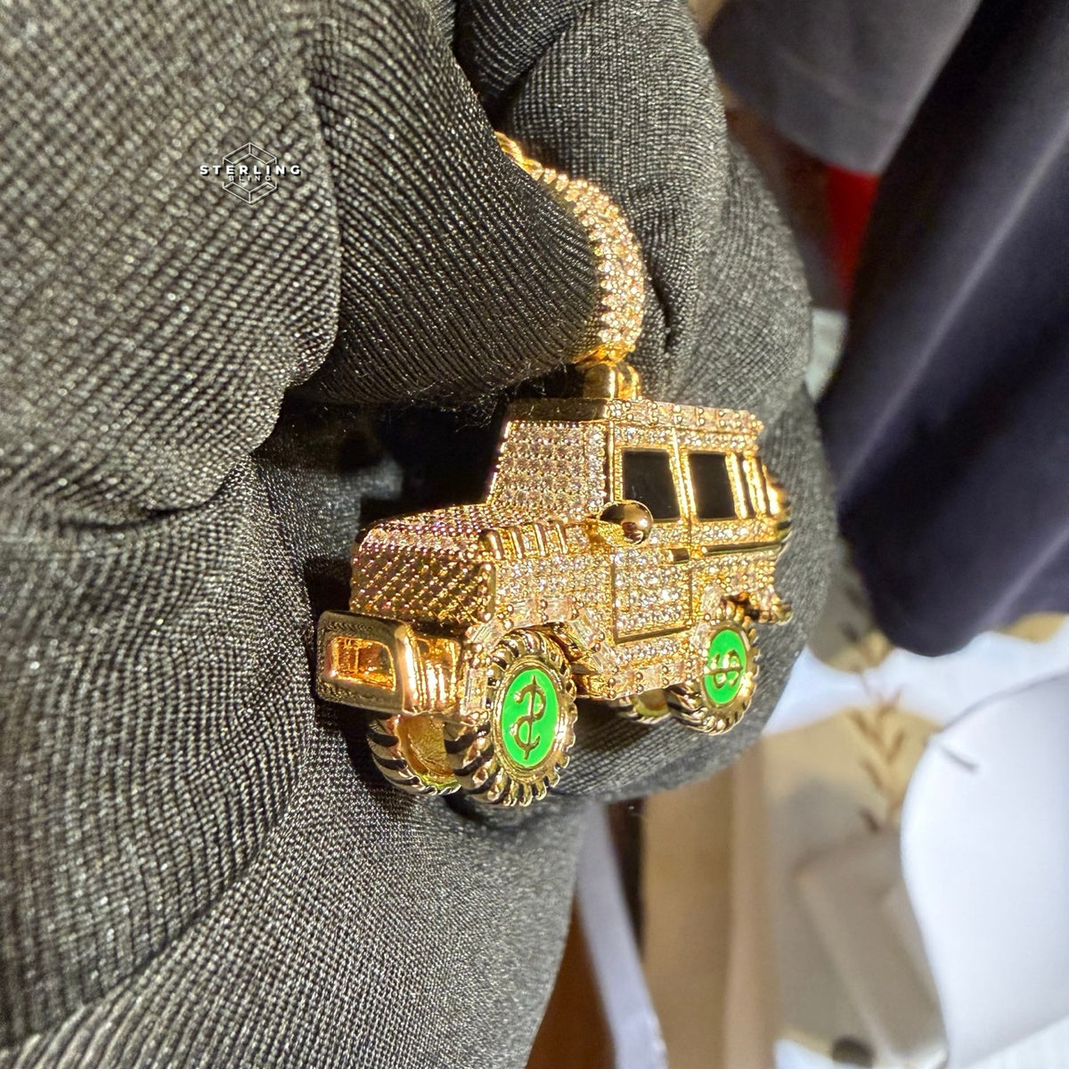 Iced Out Truck Pendant Chain CZ Diamond Hip Hop Necklace Gold or Silver Off Road Car Bling Jewelry