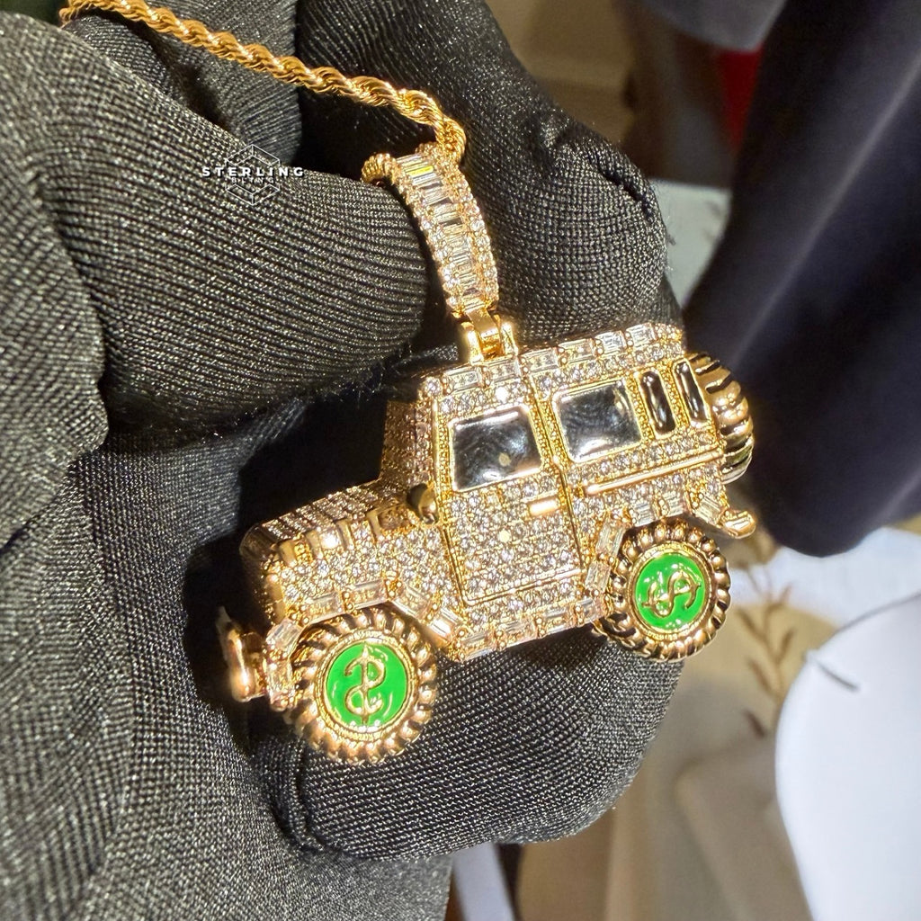 Iced Out Truck Pendant Chain CZ Diamond Hip Hop Necklace Gold or Silver Off Road Car Bling Jewelry