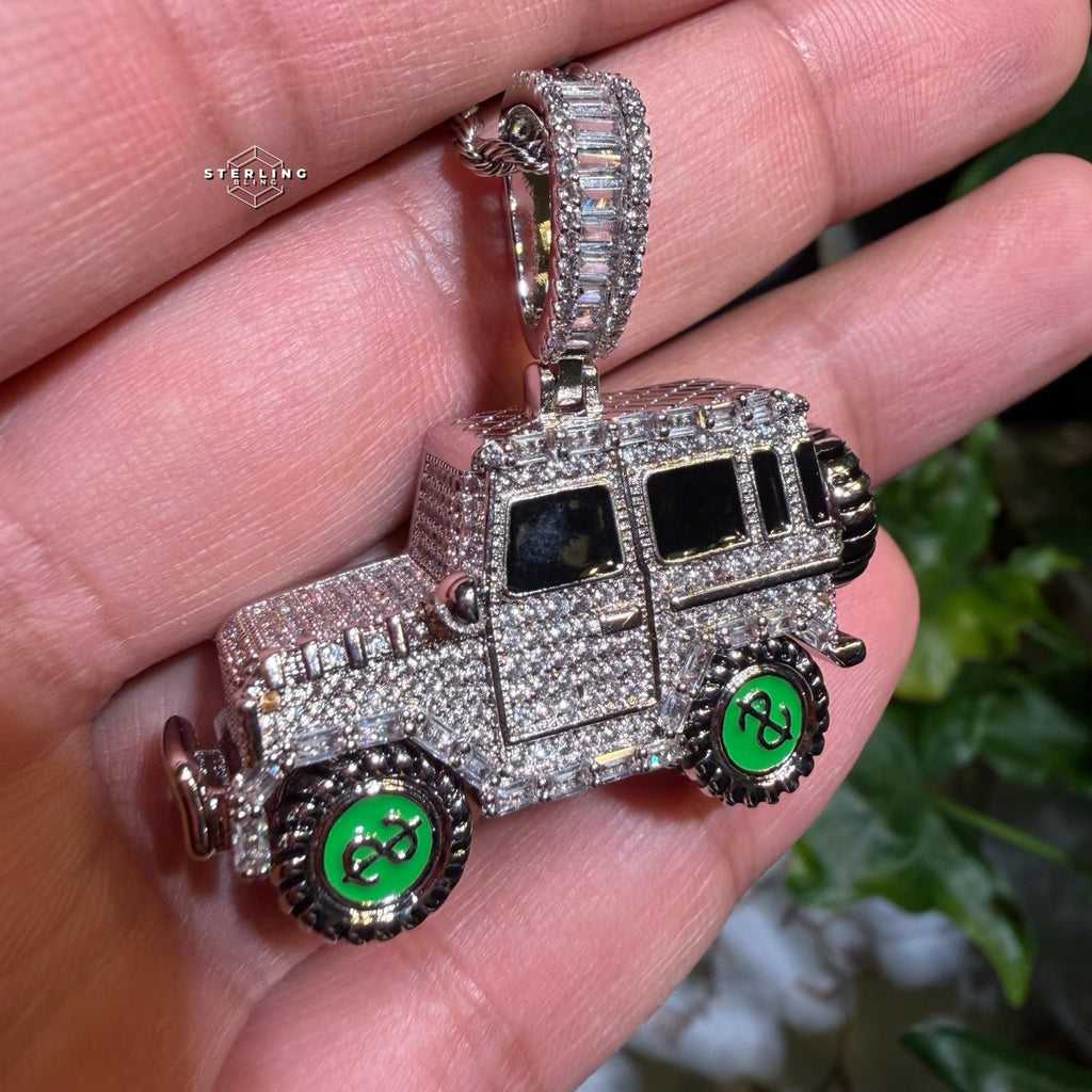 Iced Out Truck Pendant Chain CZ Diamond Hip Hop Necklace Gold or Silver Off Road Car Bling Jewelry