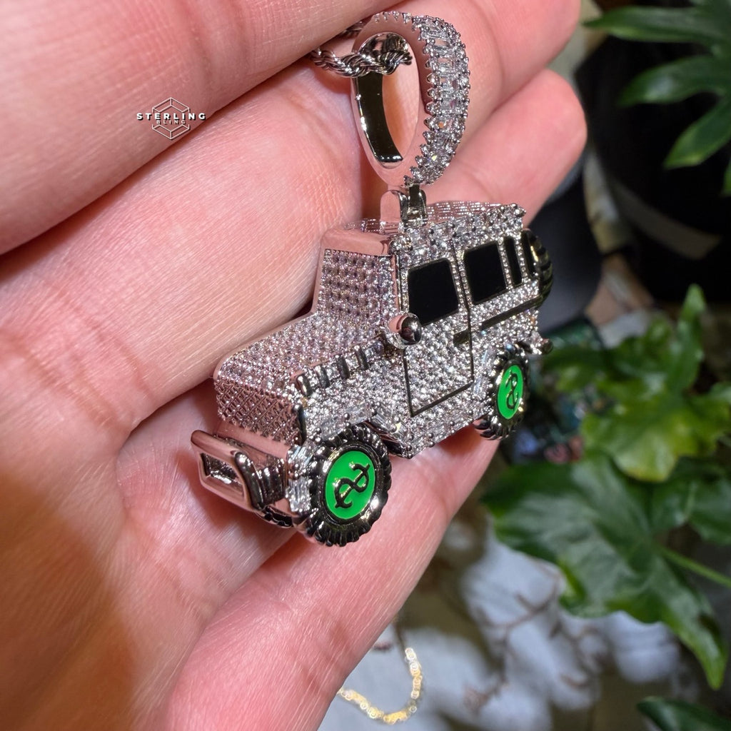 Iced Out Truck Pendant Chain CZ Diamond Hip Hop Necklace Gold or Silver Off Road Car Bling Jewelry