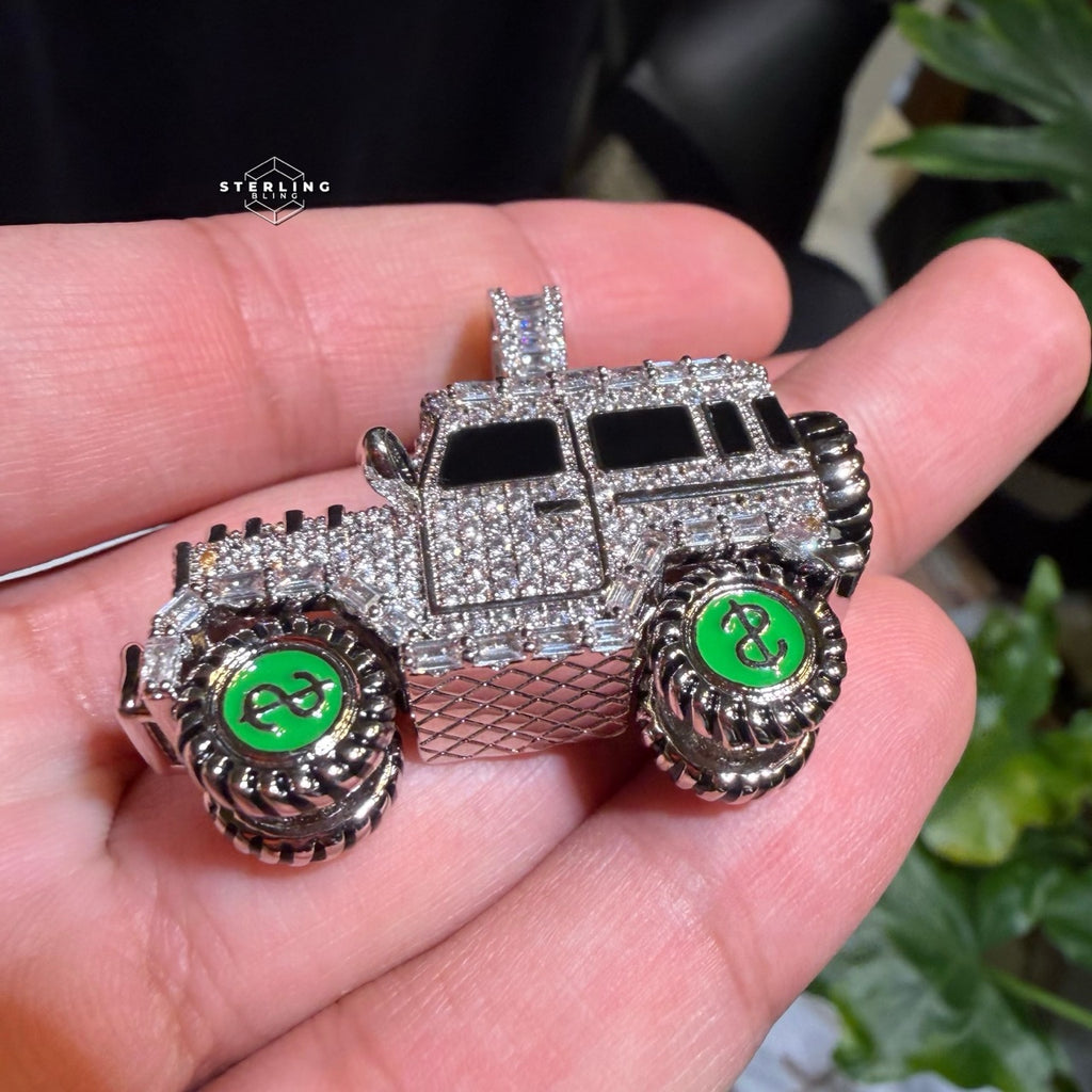 Iced Out Truck Pendant Chain CZ Diamond Hip Hop Necklace Gold or Silver Off Road Car Bling Jewelry