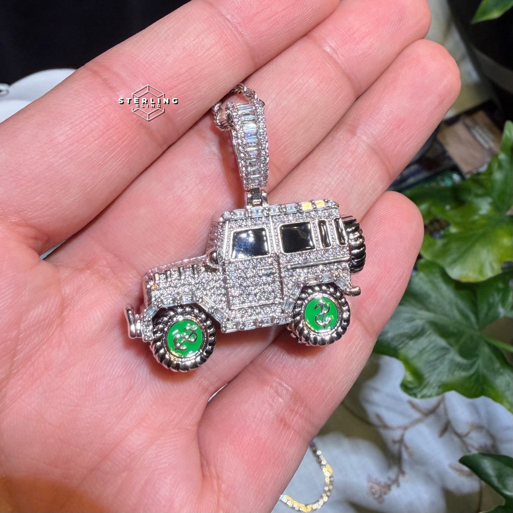 Iced Out Truck Pendant Chain CZ Diamond Hip Hop Necklace Gold or Silver Off Road Car Bling Jewelry