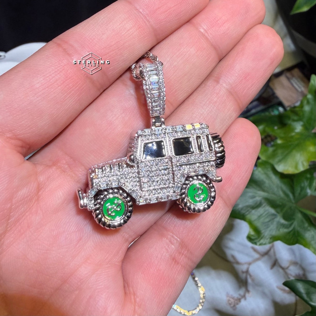 Iced Out Truck Pendant Chain CZ Diamond Hip Hop Necklace Gold or Silver Off Road Car Bling Jewelry