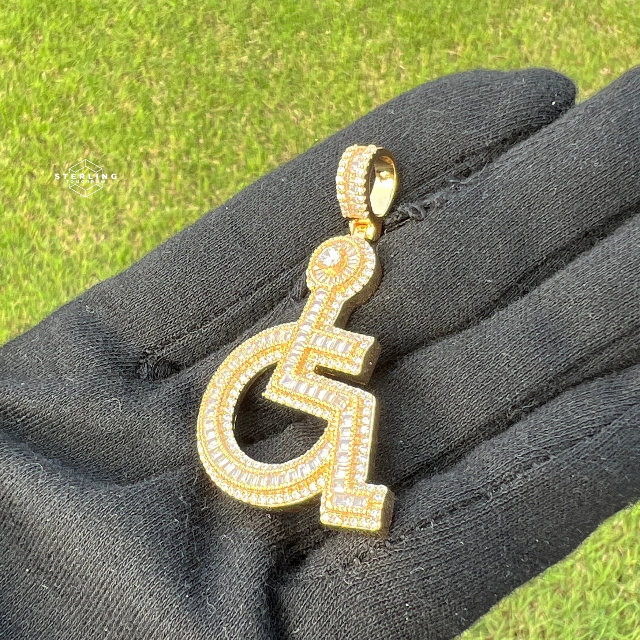 Wheelchair Symbol Iced Out Pendant - Gold Tone