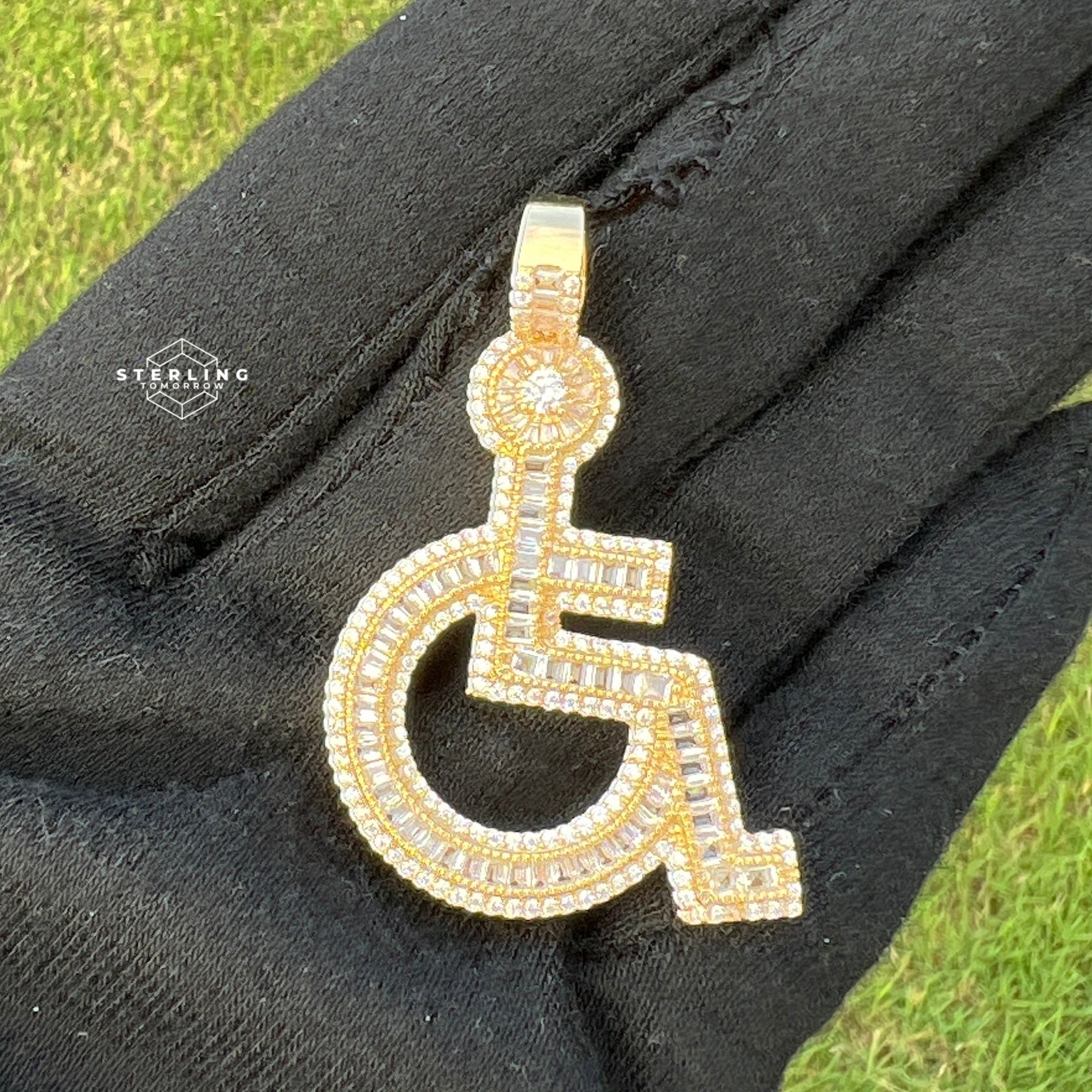 Wheelchair Symbol Iced Out Pendant - Gold Tone