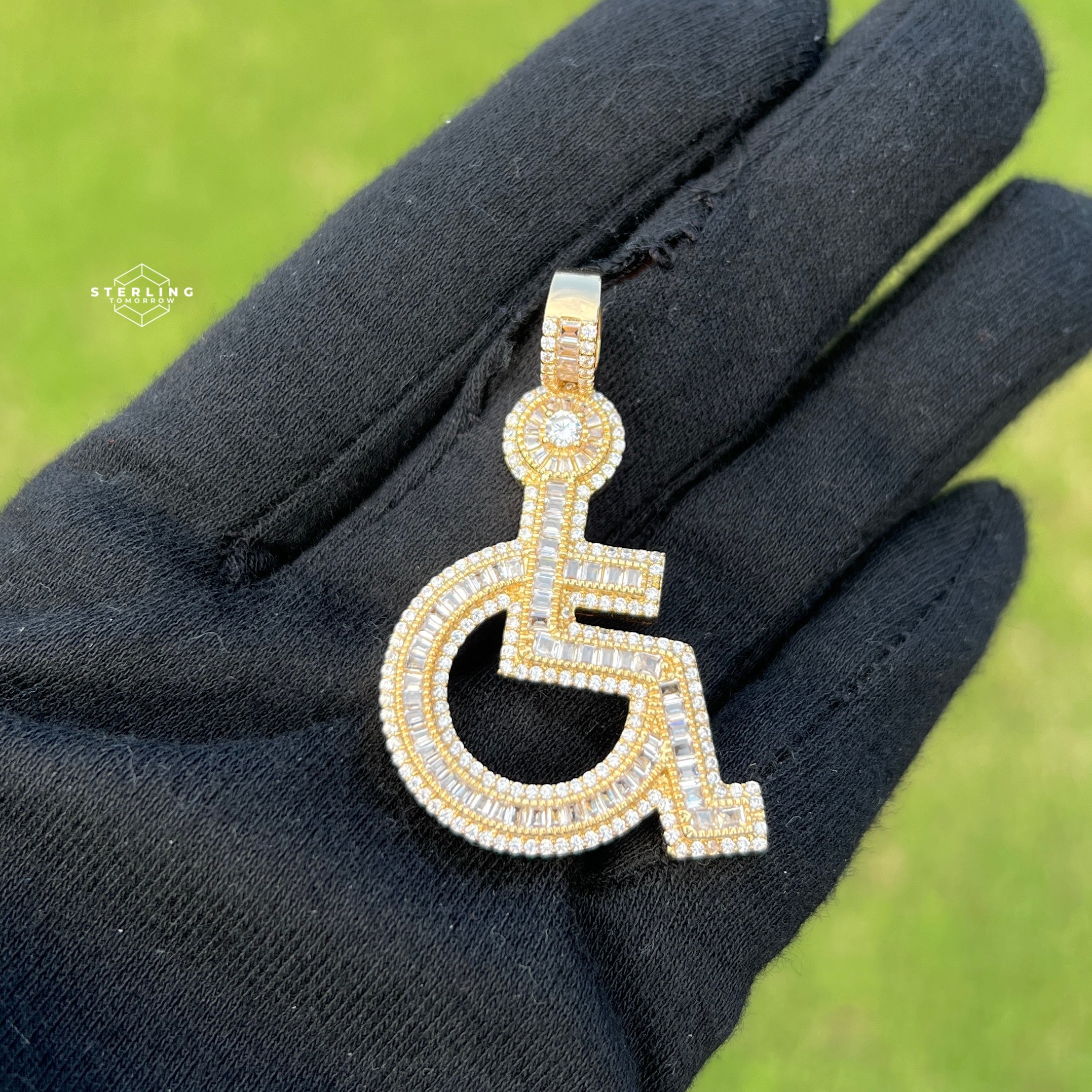 Wheelchair Symbol Iced Out Pendant - Gold Tone