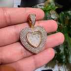 14k Gold Plated Iced Out Heart with Beads Pendant + Steel Rope Chain