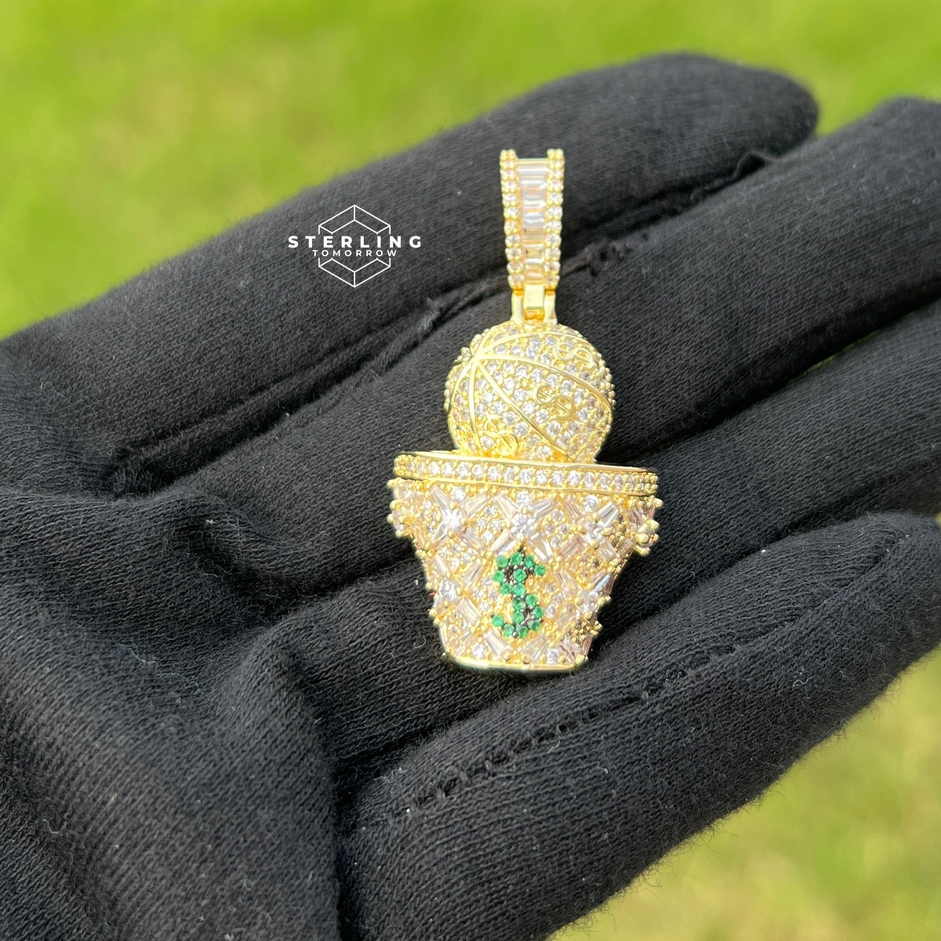 Basketball & Money Iced Out Bling Hip Hop Pendant