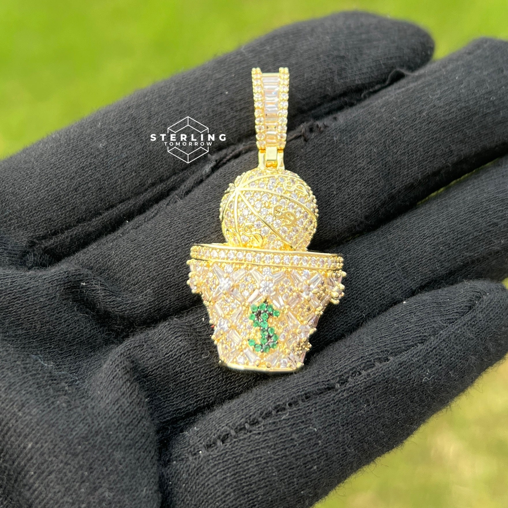 Basketball & Money Iced Out Bling Hip Hop Pendant