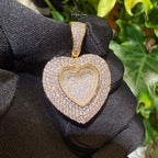 14k Gold Plated Iced Out Heart with Beads Pendant + Steel Rope Chain