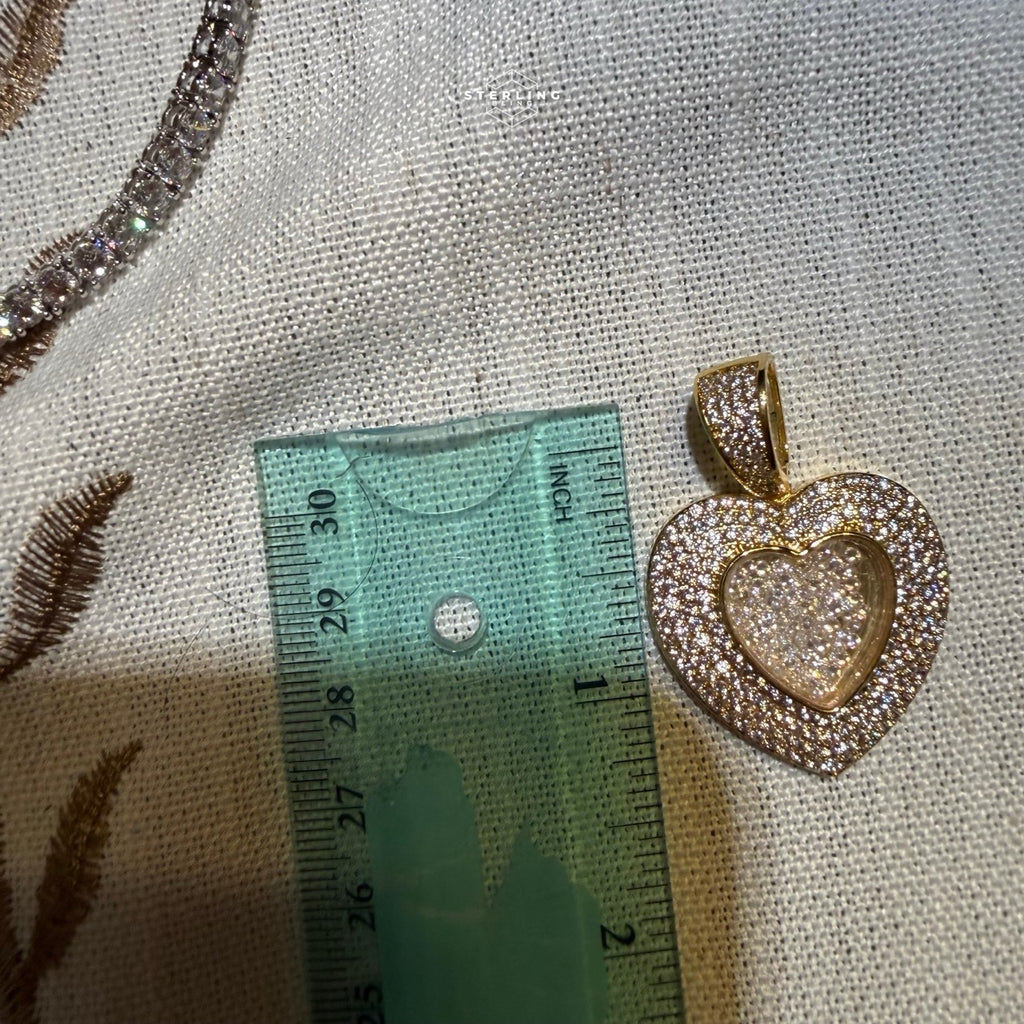 14k Gold Plated Iced Out Heart with Beads Pendant + Steel Rope Chain