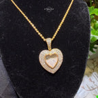 14k Gold Plated Iced Out Heart with Beads Pendant + Steel Rope Chain