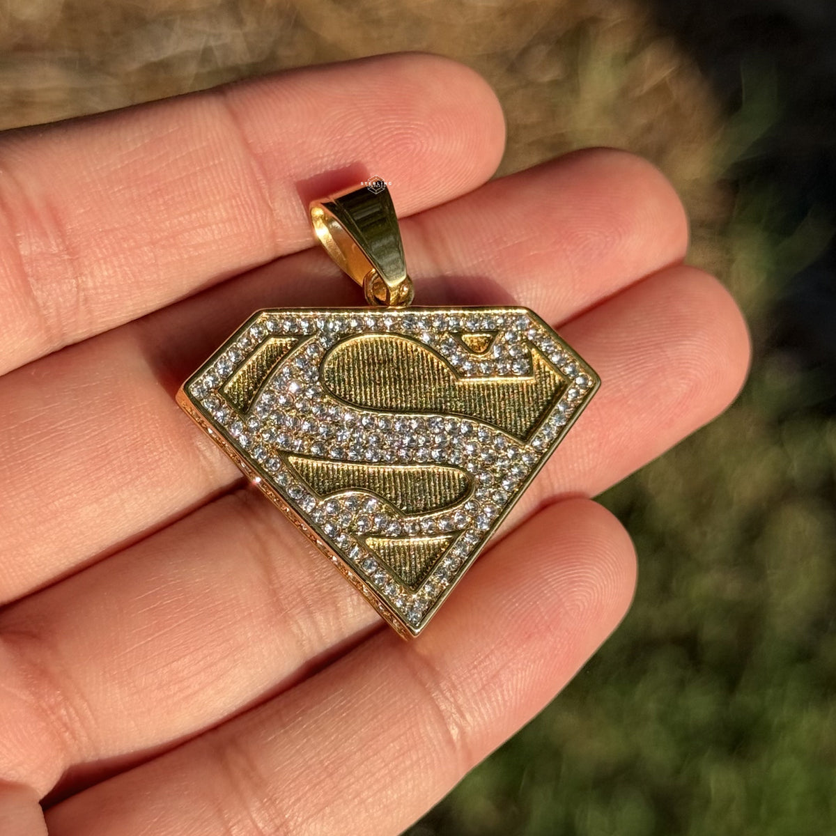 Gold 'S' Superhero Iced Out Pendant