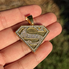 Gold 'S' Superhero Iced Out Pendant