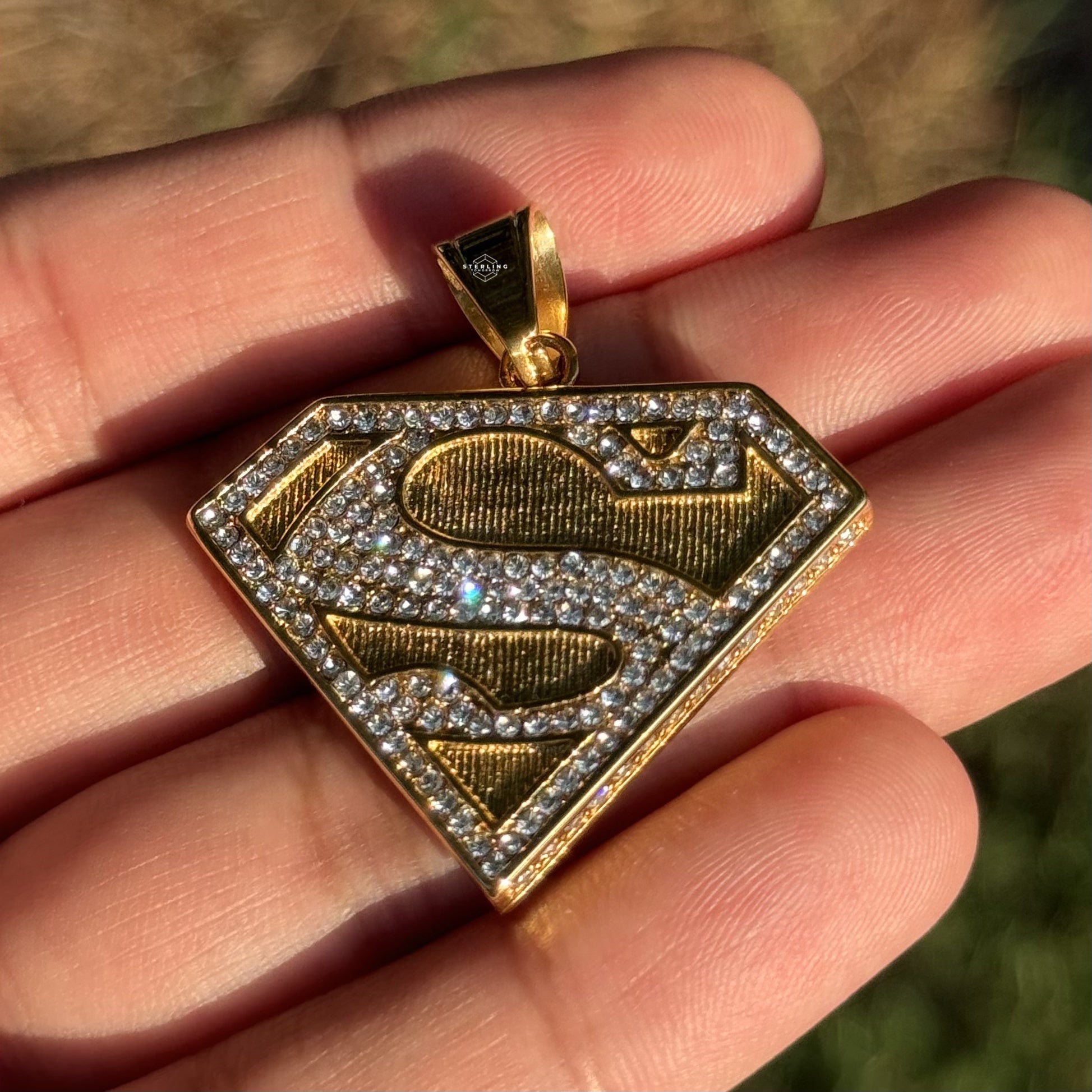 Gold 'S' Superhero Iced Out Pendant