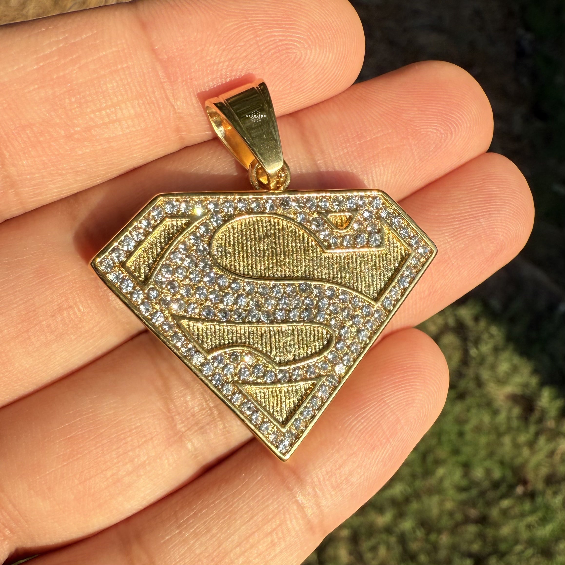 Gold 'S' Superhero Iced Out Pendant