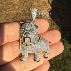 Bulldog with Green Eyes 925 Sterling Silver Pendant