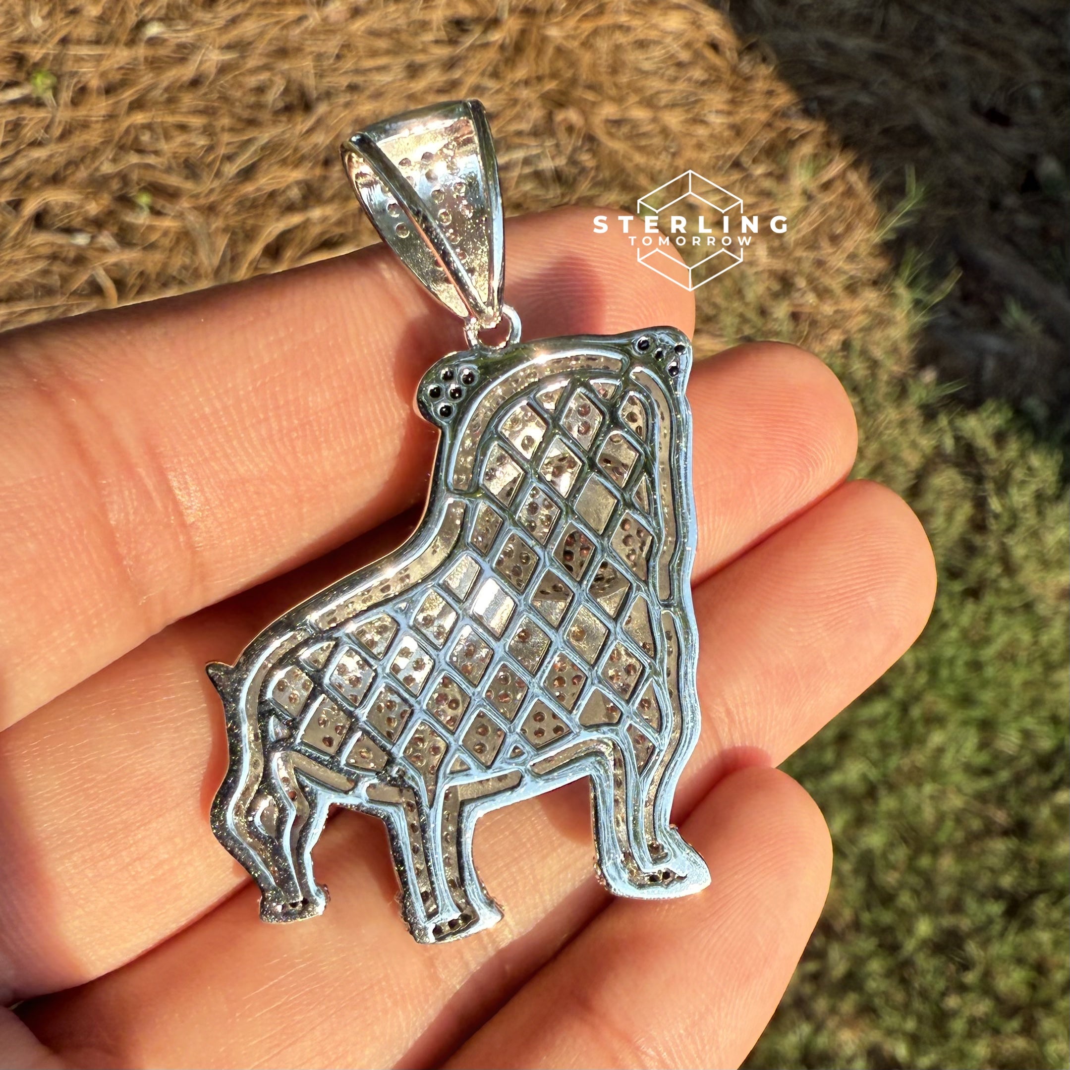 Bulldog with Green Eyes 925 Sterling Silver Pendant