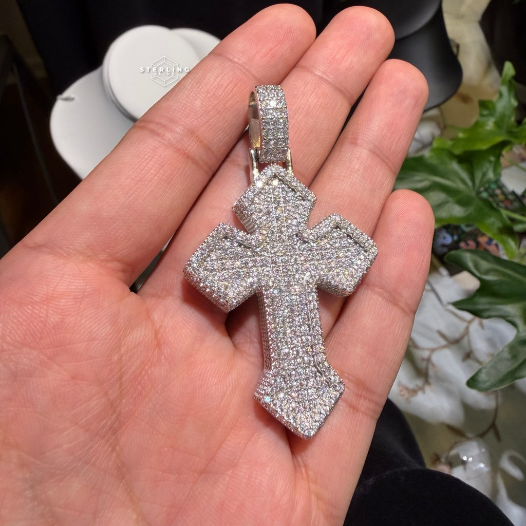 Moissanite Large Cross Pendant Iced Out Sides