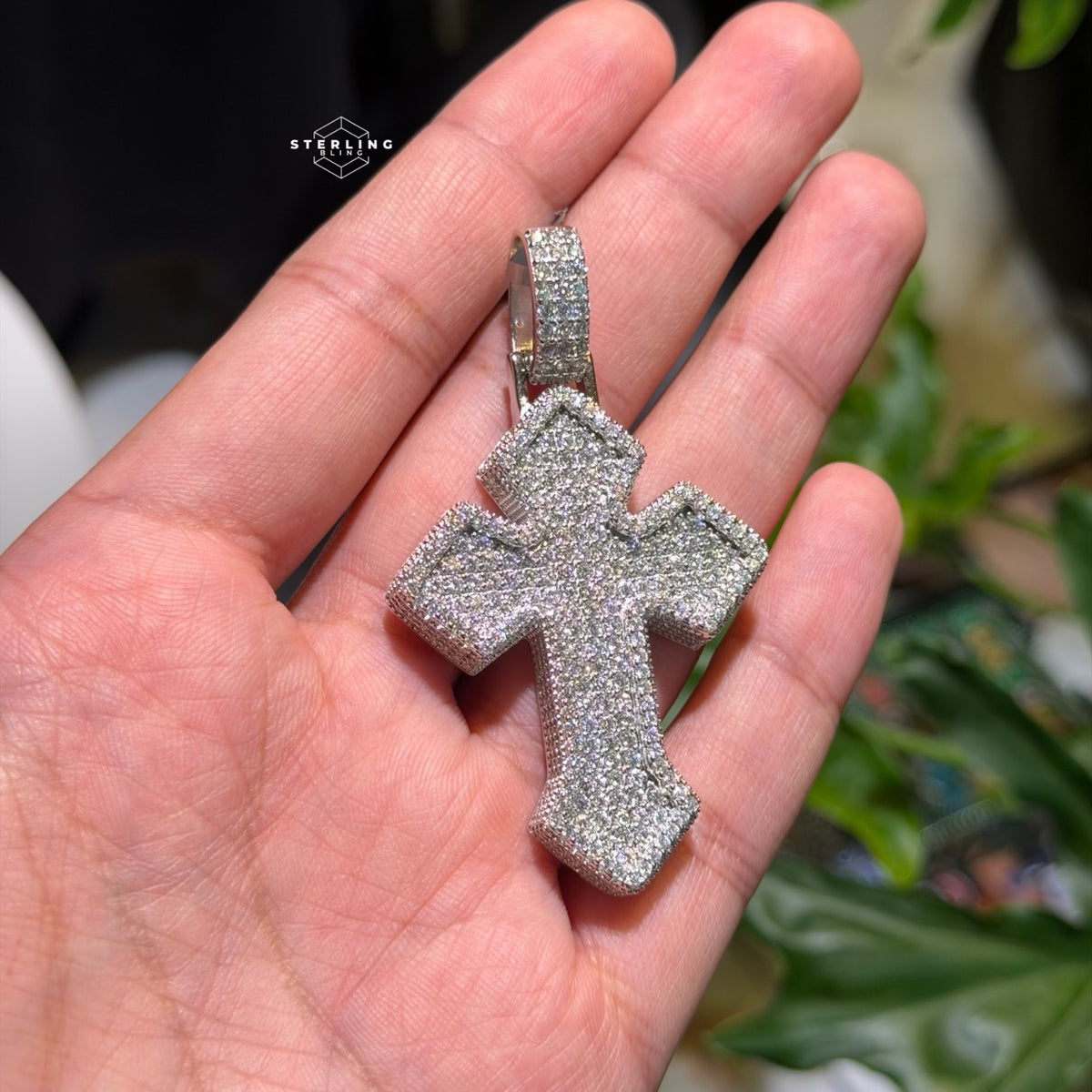 Moissanite Large Cross Pendant Iced Out Sides
