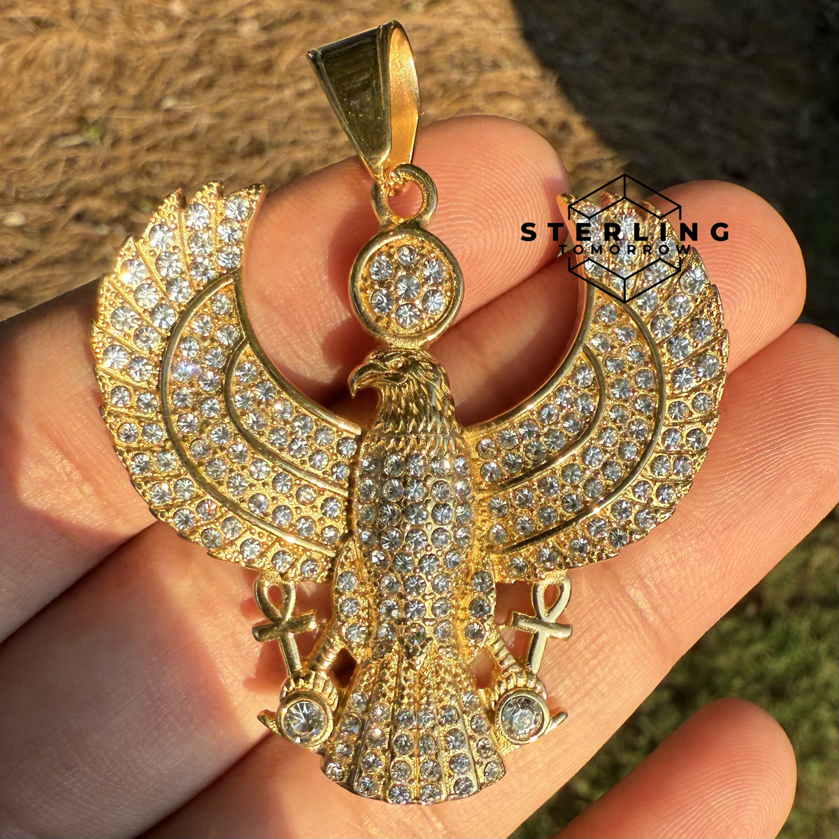 Gold Eagle Pendant Necklace, Stainless Steel Necklace for Men, CZ Eagle Pendant, 14K Gold PVD 316L Waterproof Necklace, Gift for Him