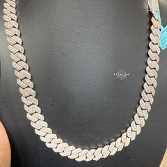 12mm 22" Rose Two Tone 3D Moissanite Cuban Chain