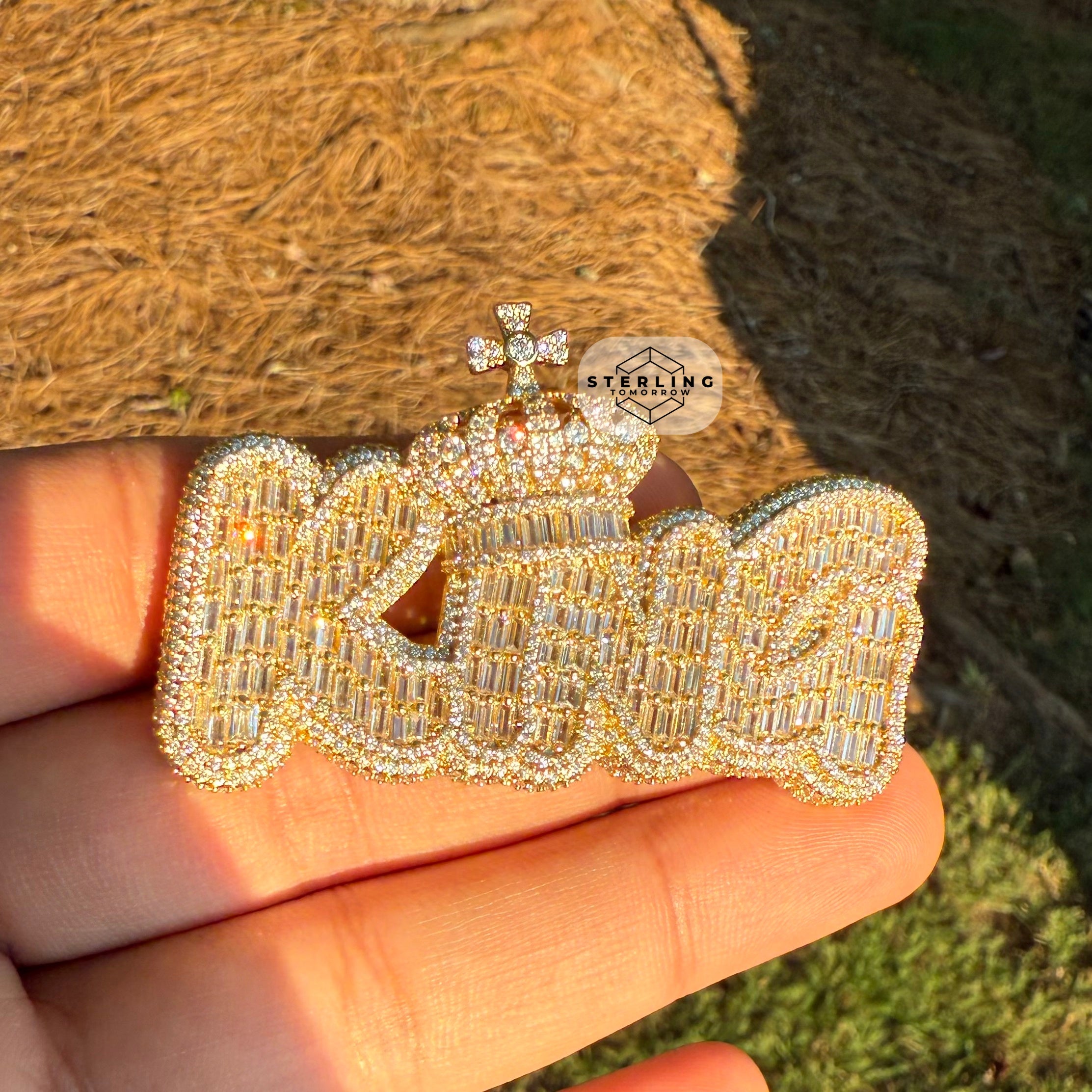 King Crown with Cross Gold Tone Pendant