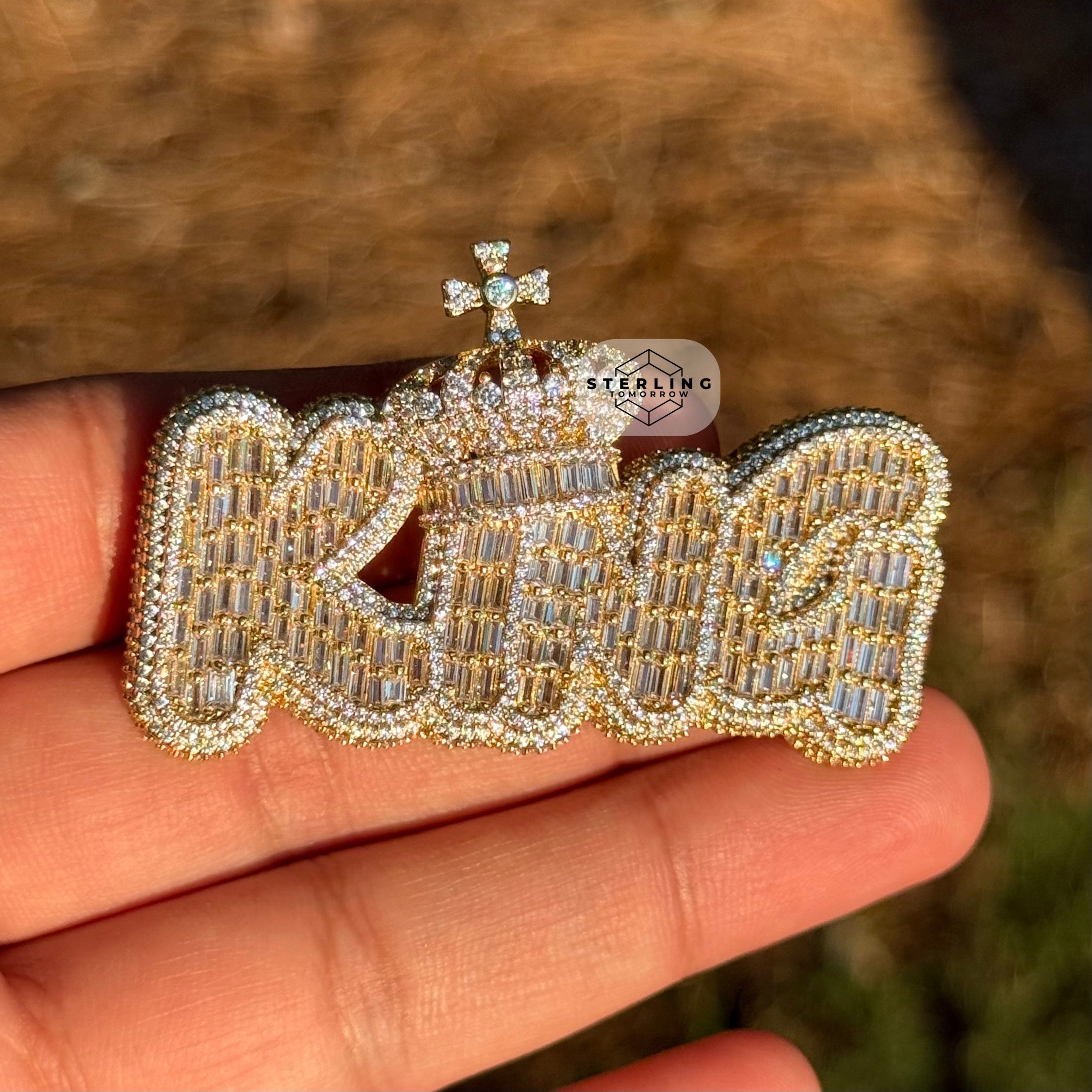 King Crown with Cross Gold Tone Pendant