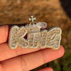 King Crown with Cross Gold Tone Pendant