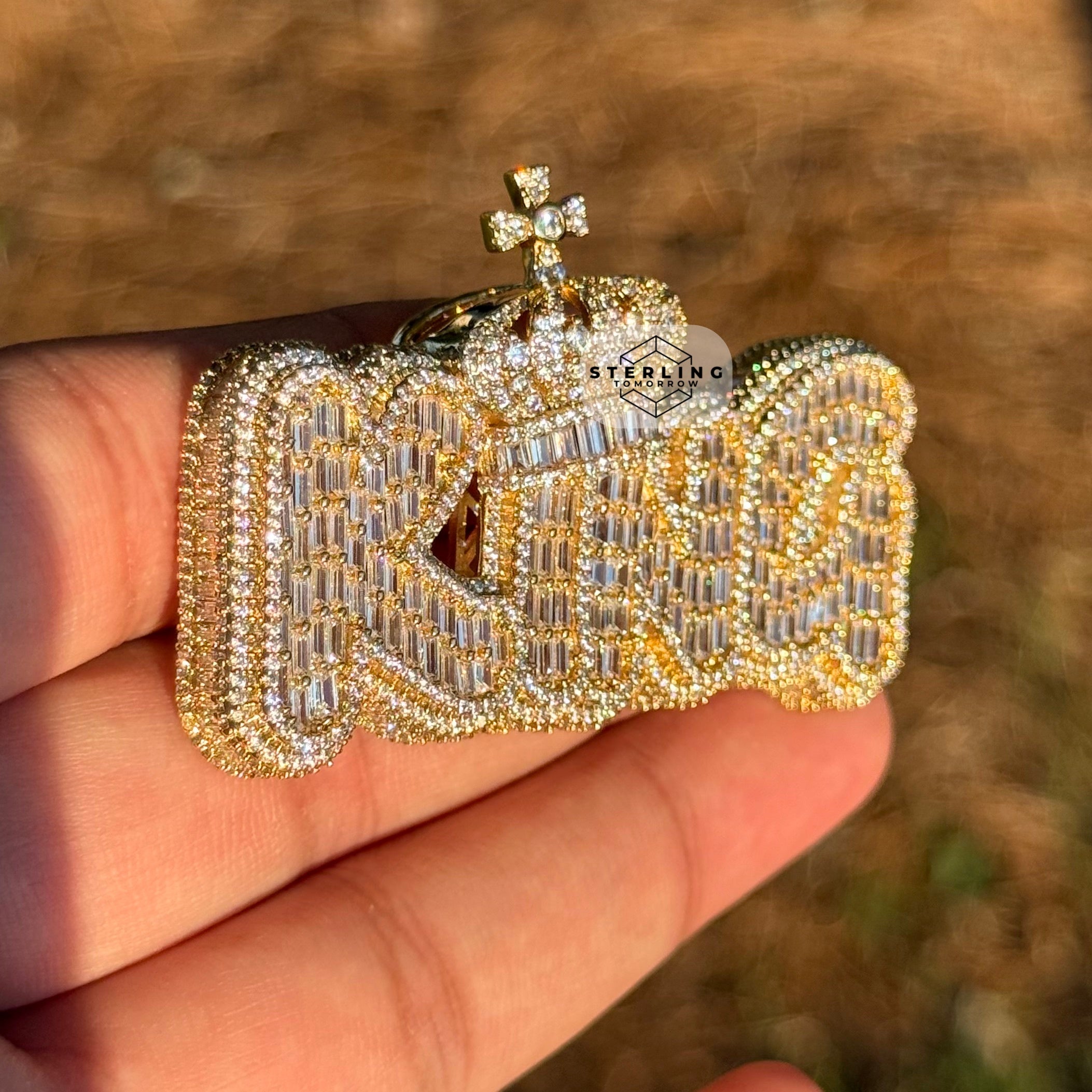 King Crown with Cross Gold Tone Pendant