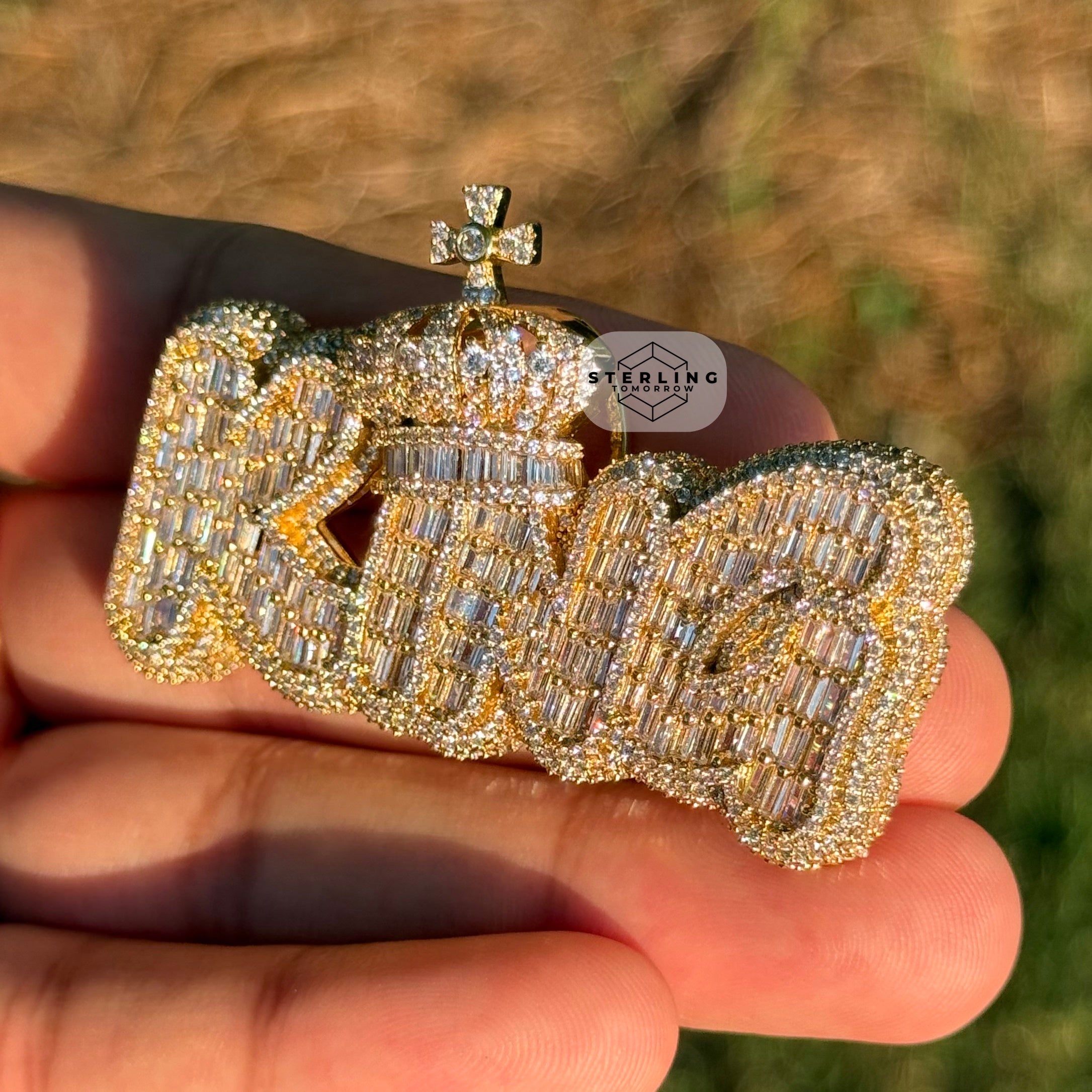King Crown with Cross Gold Tone Pendant