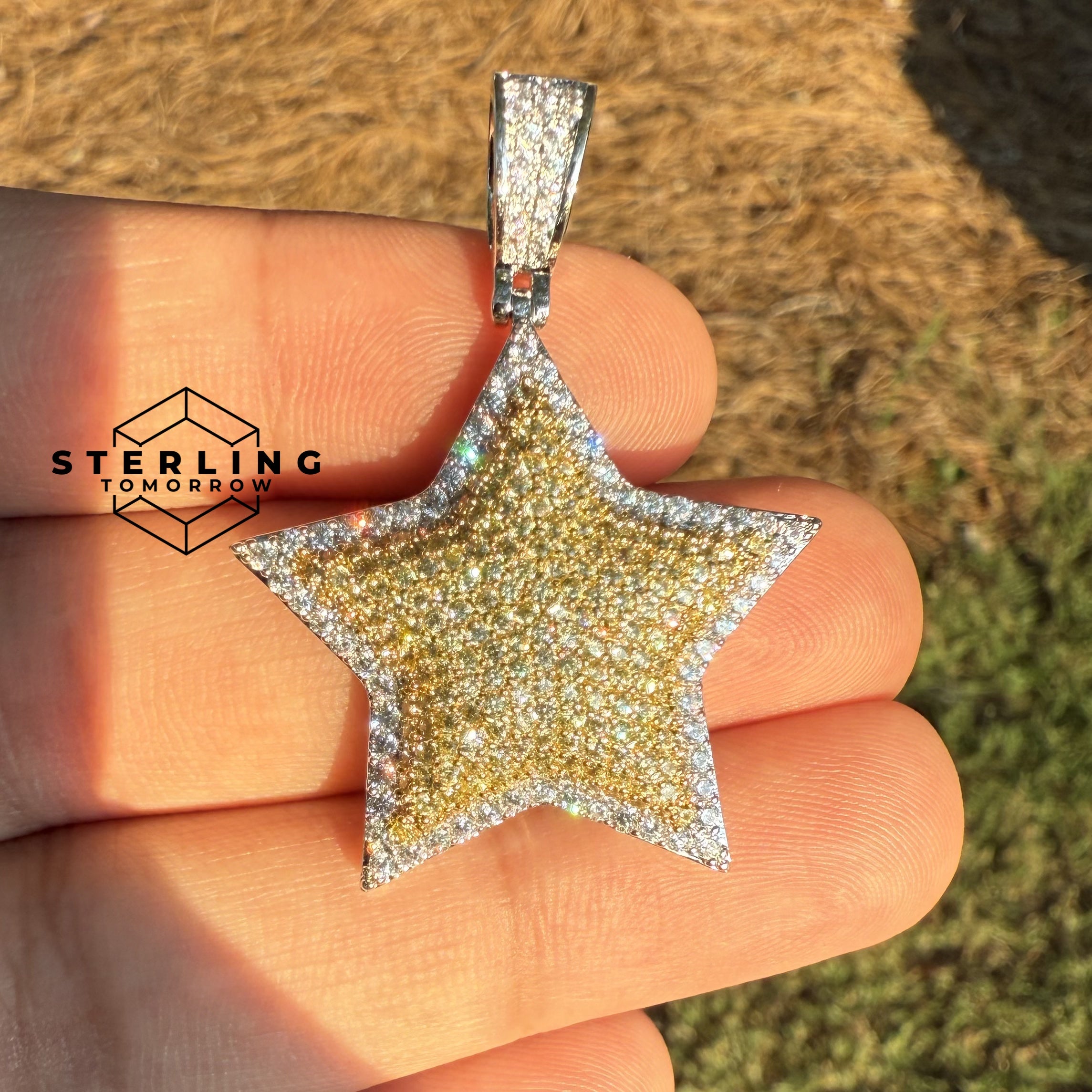 Star Iced Out Gold & Silver Tone Pendant