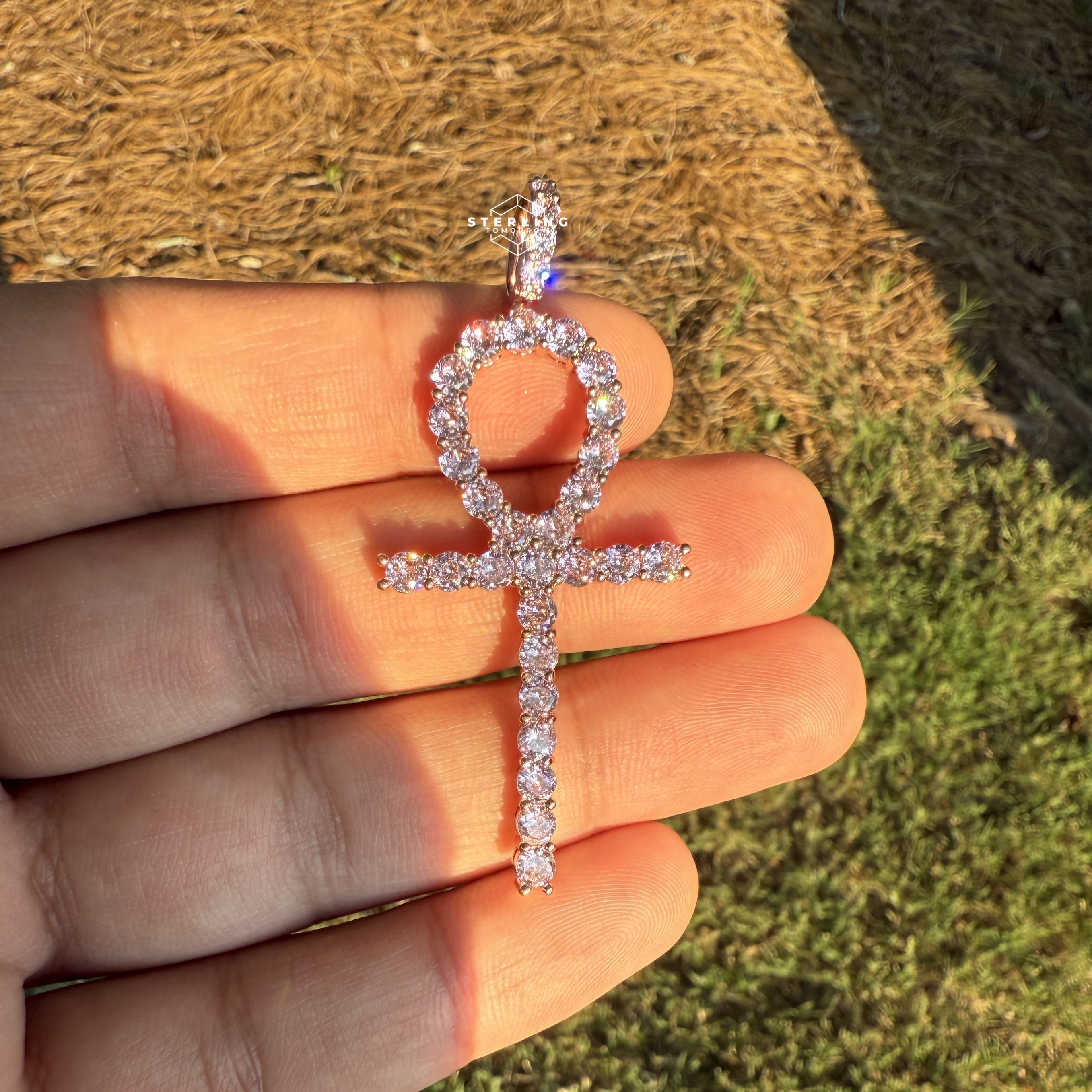 Pink Iced Out Ankh Pendant