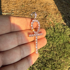 Pink Iced Out Ankh Pendant