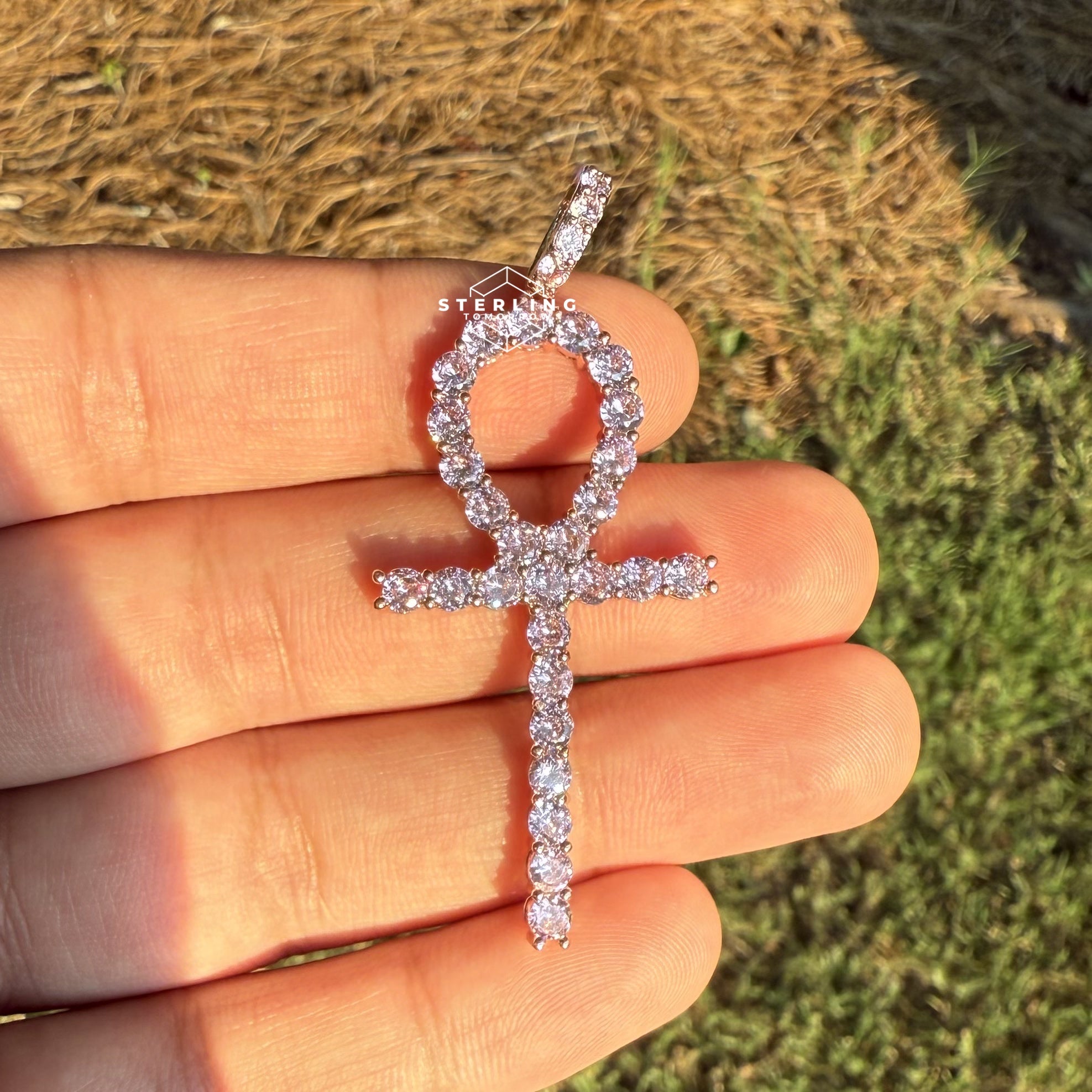 Pink Iced Out Ankh Pendant