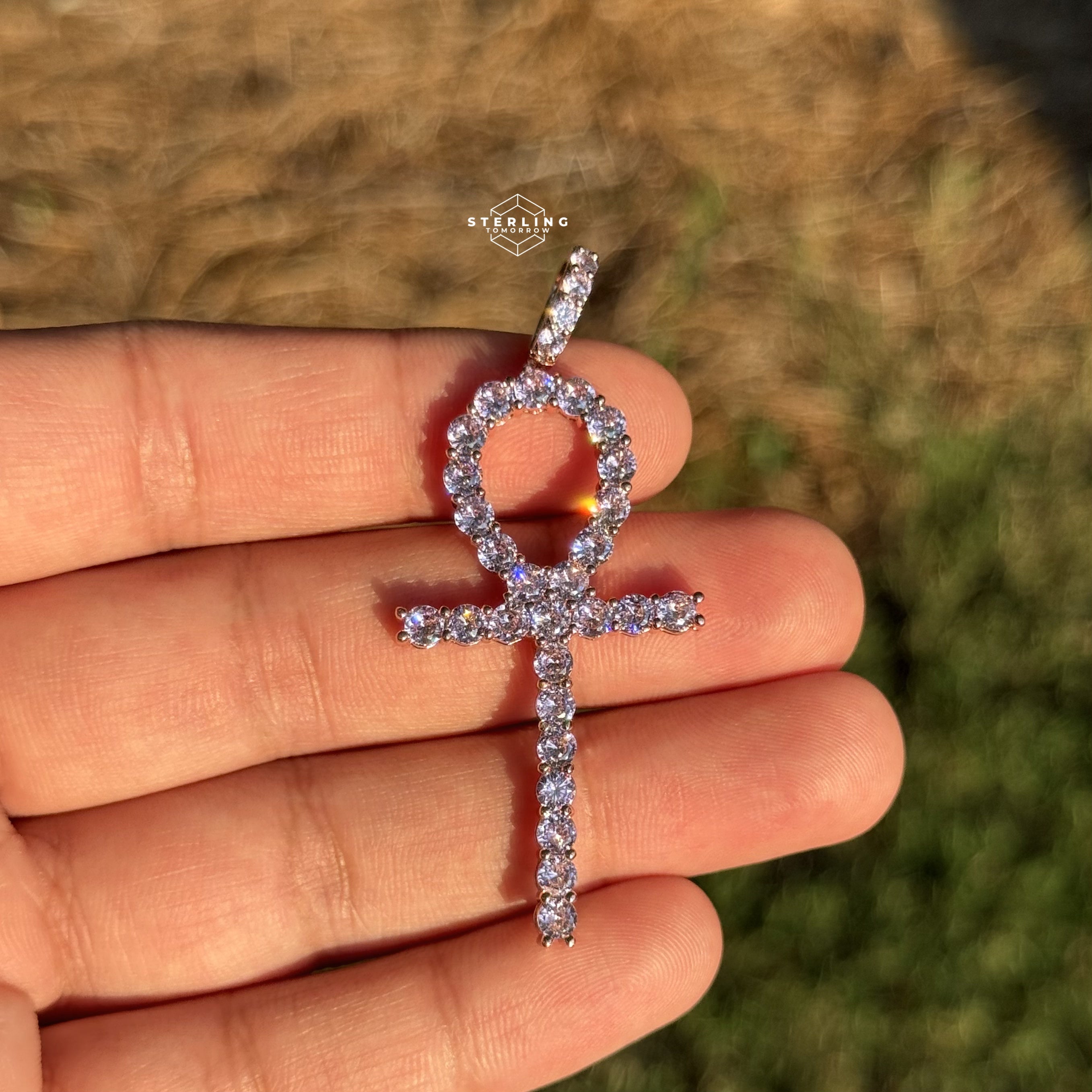 Pink Iced Out Ankh Pendant