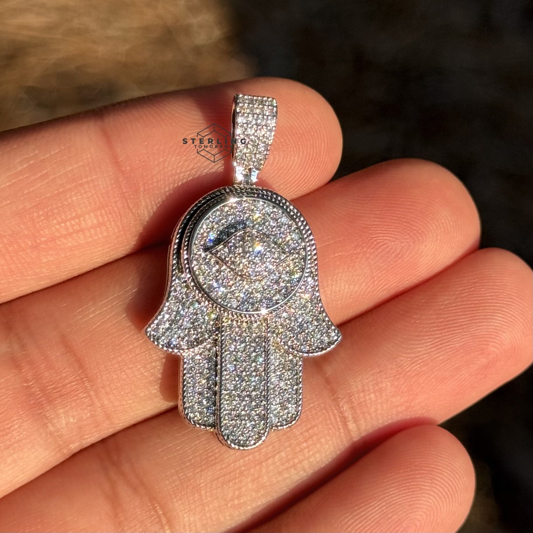 Hamsa Hand Iced Out Pendant